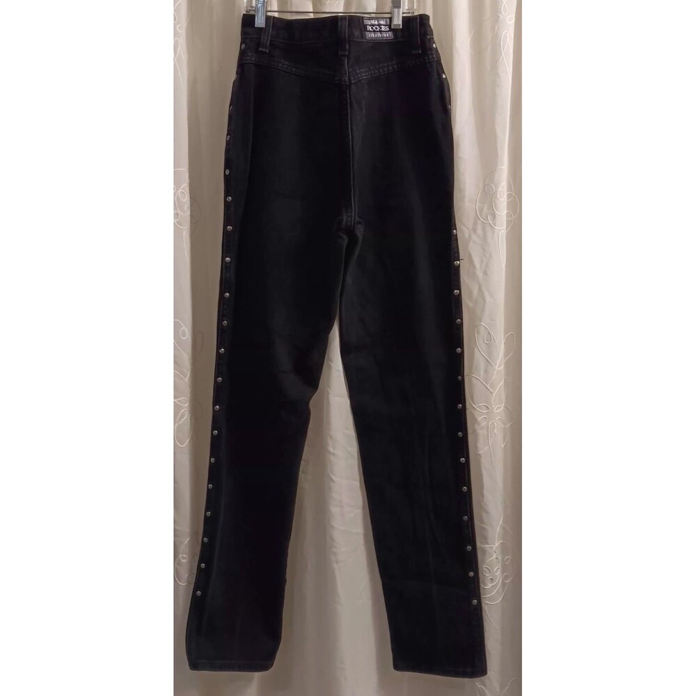Women Size 3 Long Black Studded Vintage Rocky Mountain Jeans Rodeo Festival Punk